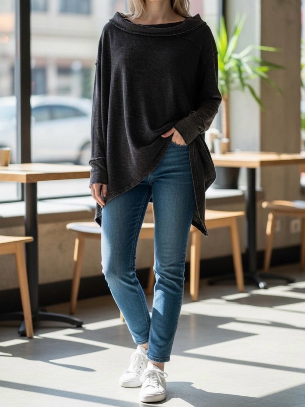 We The Free Off Shoulder Asymmetrical Long Sleeve Top
